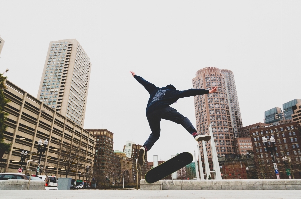 City skateboarding jumping extreme sport Photo