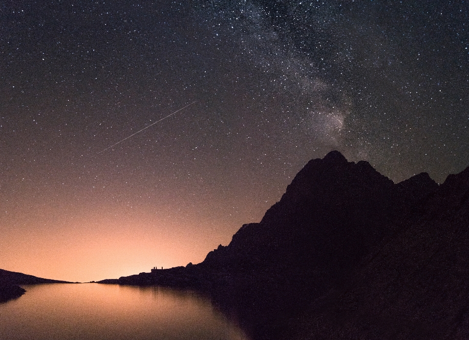 天空 夜晚 星星 湖