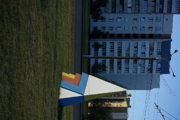 Street city blue tower block Photo