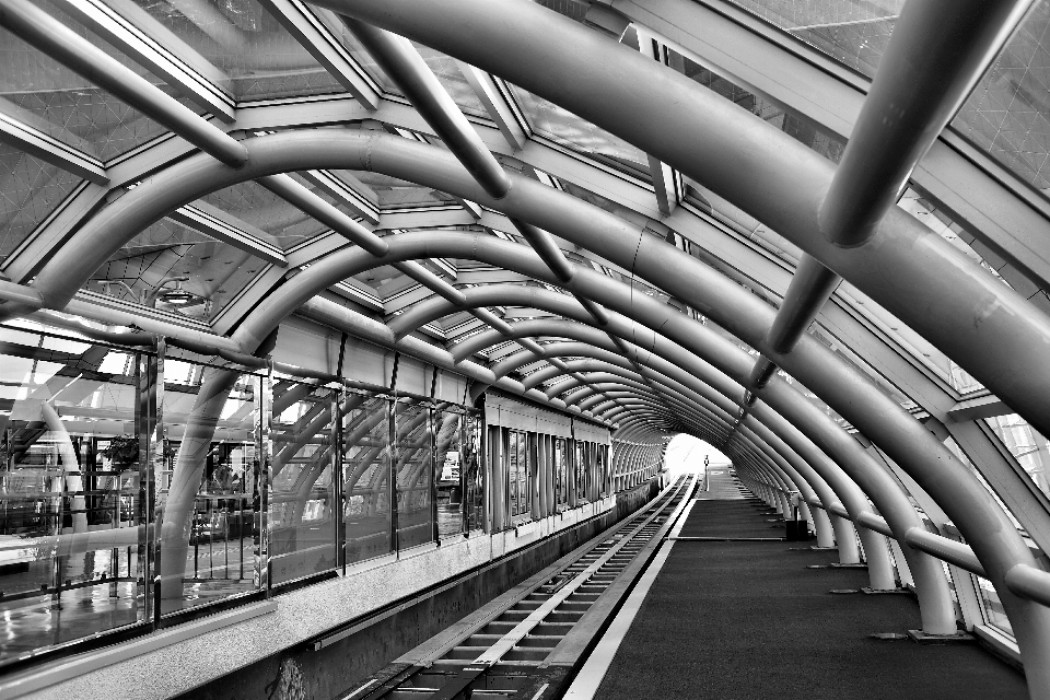 Black and white architecture track transport