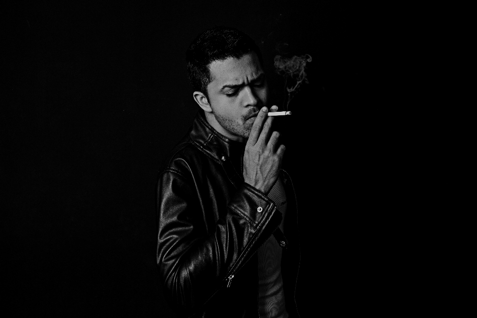 Man music black and white smoking