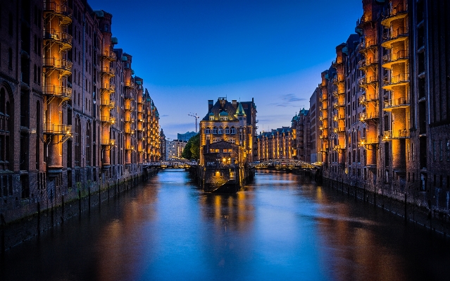 Night river canal cityscape Photo