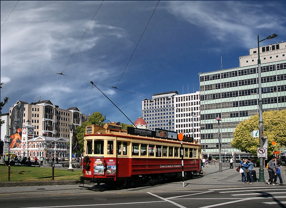 Cityscape downtown tram transport