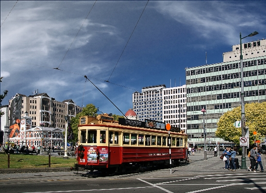 Cityscape downtown tram transport Photo