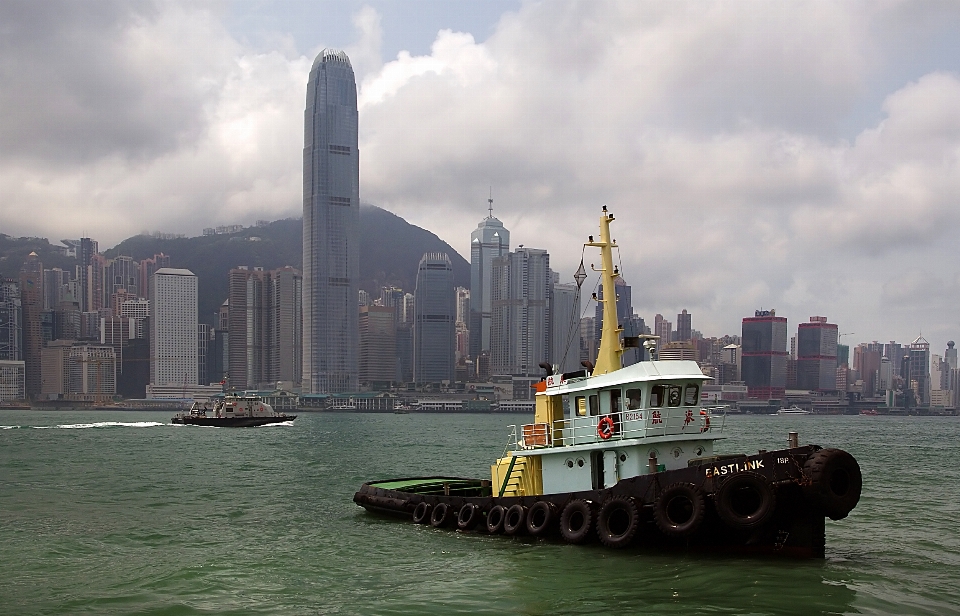 Sea boat skyline city