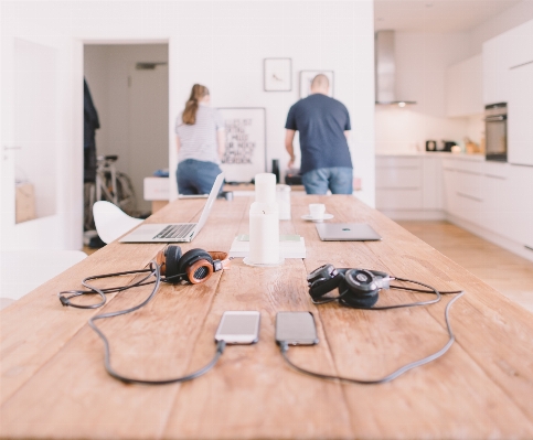 Laptop table wood floor Photo