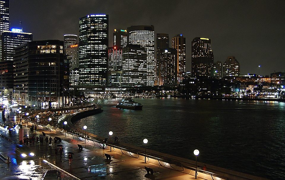 Dock skyline night city