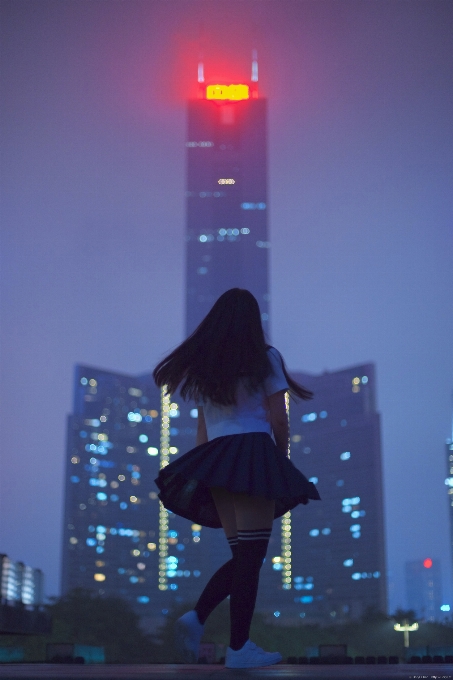 Light girl skyline night