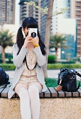 Girl white camera cute Photo