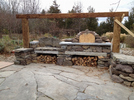 Wood wall pond backyard Photo