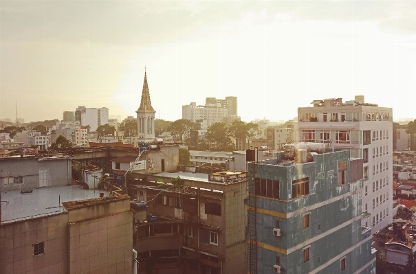 Sunset skyline town building Photo