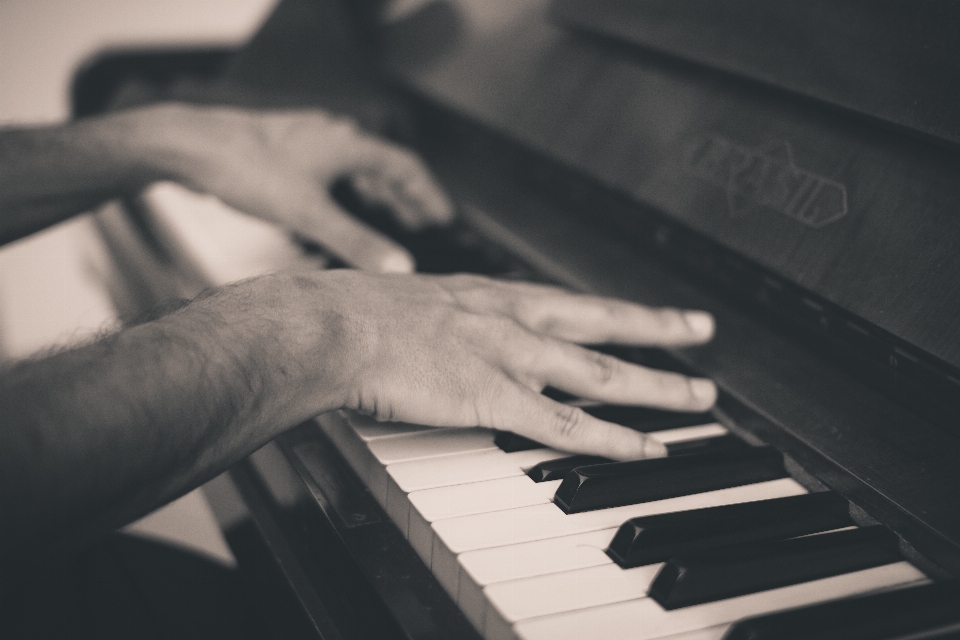 Hand music black and white keyboard