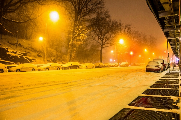 雪 ライト 夜 日光 写真