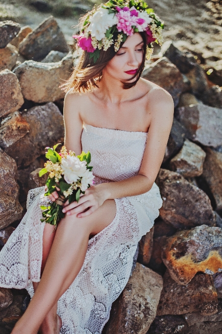 女性 写真撮影 花 花束