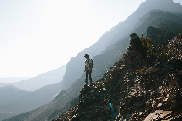 Man walking mountain hiking Photo