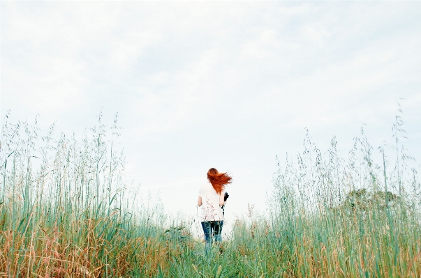 Grass woman field camera Photo