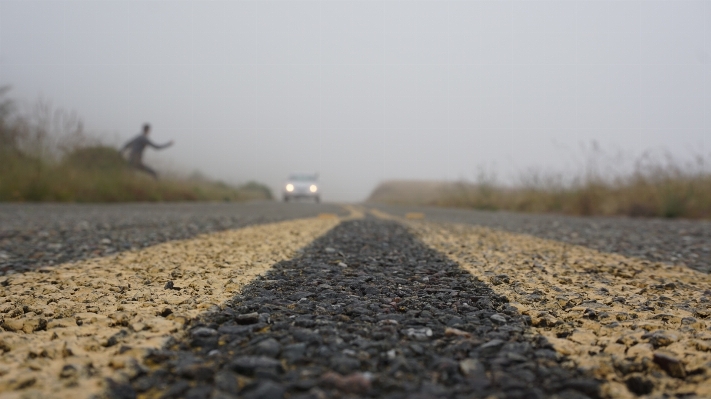 Horizont schiene nebel straße Foto