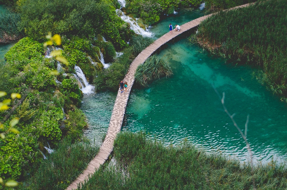 Water waterfall walking bridge