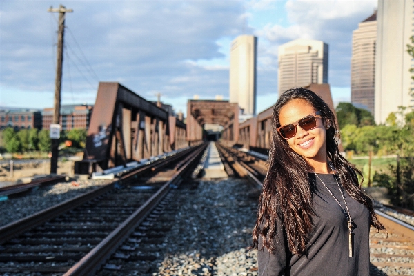 Girl woman track train Photo