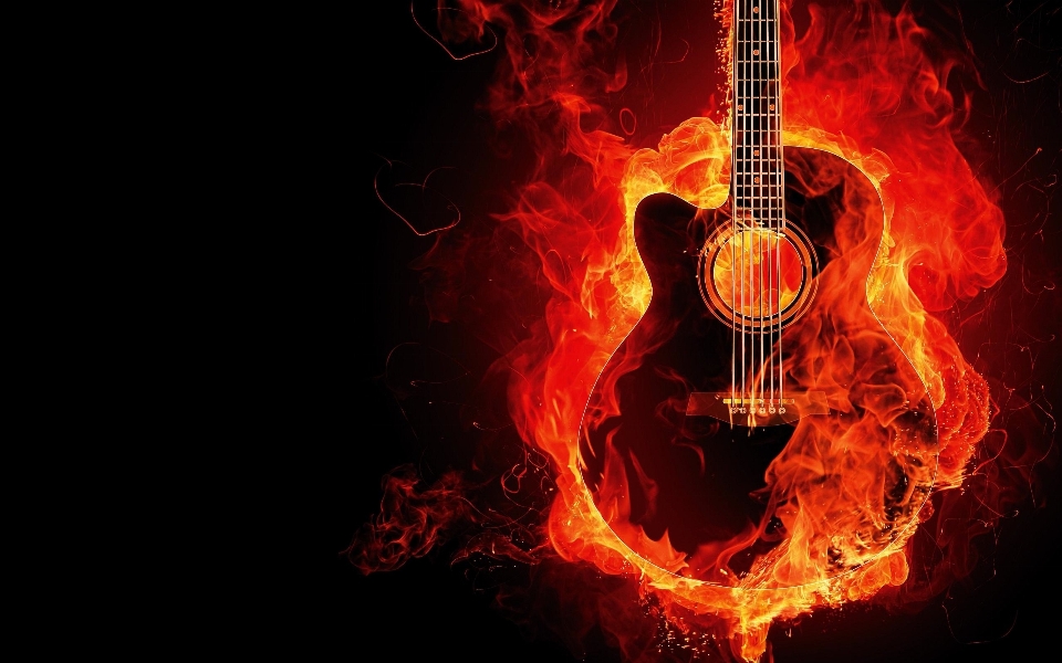 Guitarra naranja fuego instrumento musical