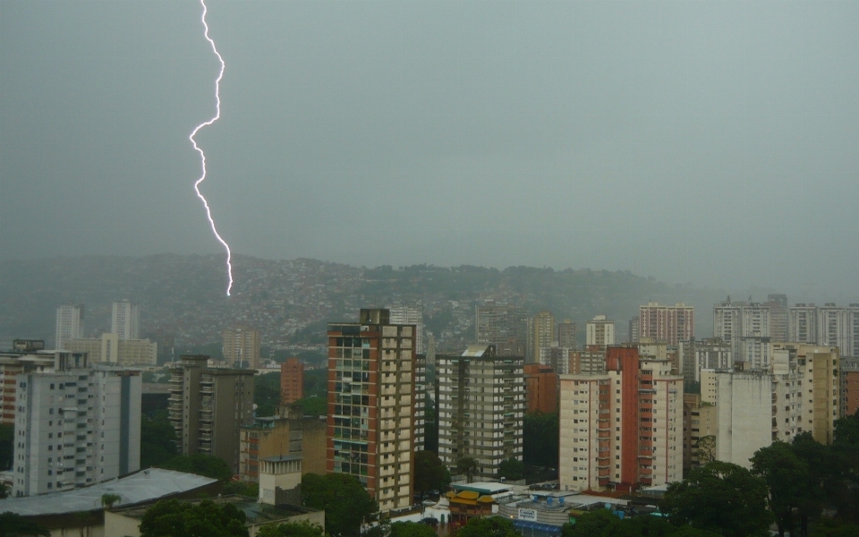 Cityscape weather haze lightning