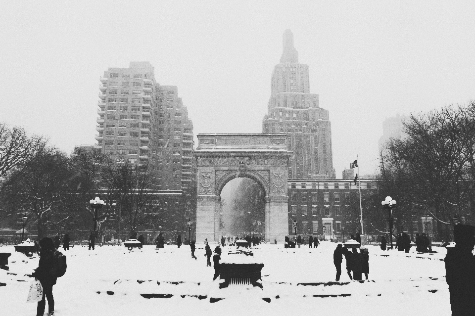 Snow winter black and white building