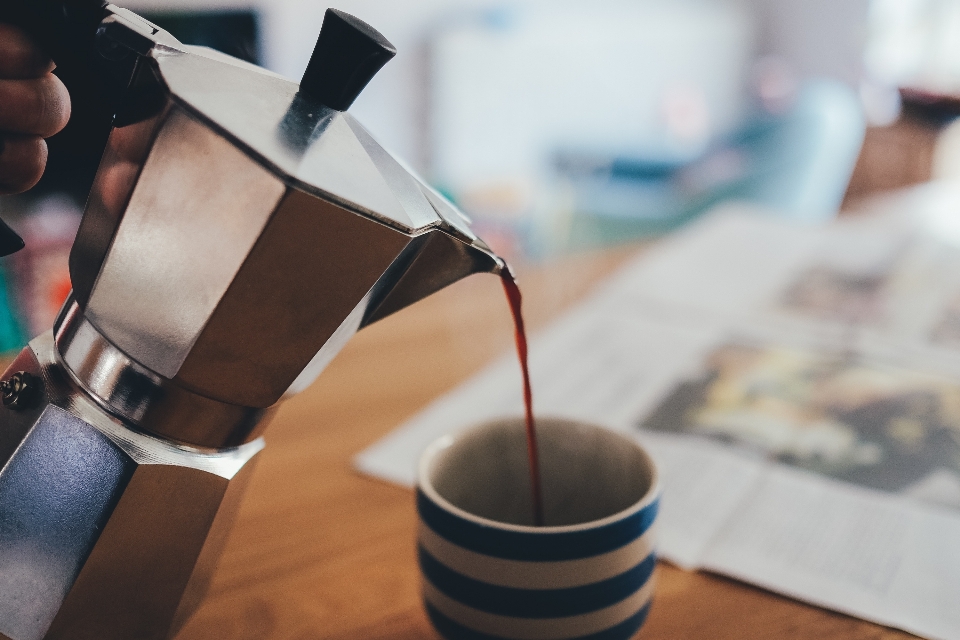 Hand coffee pouring pour