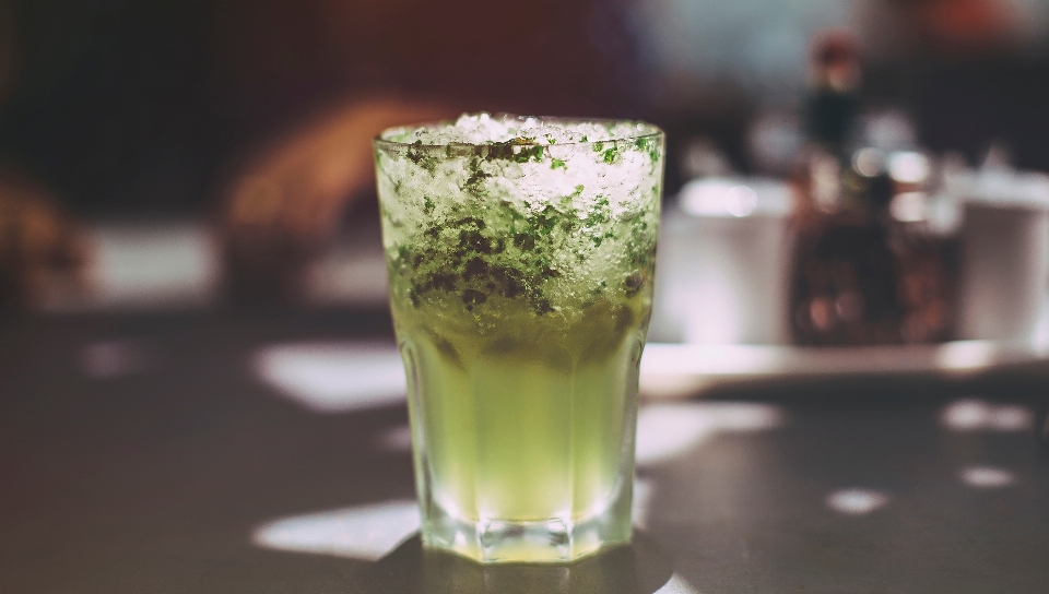 Glass green beverage drink