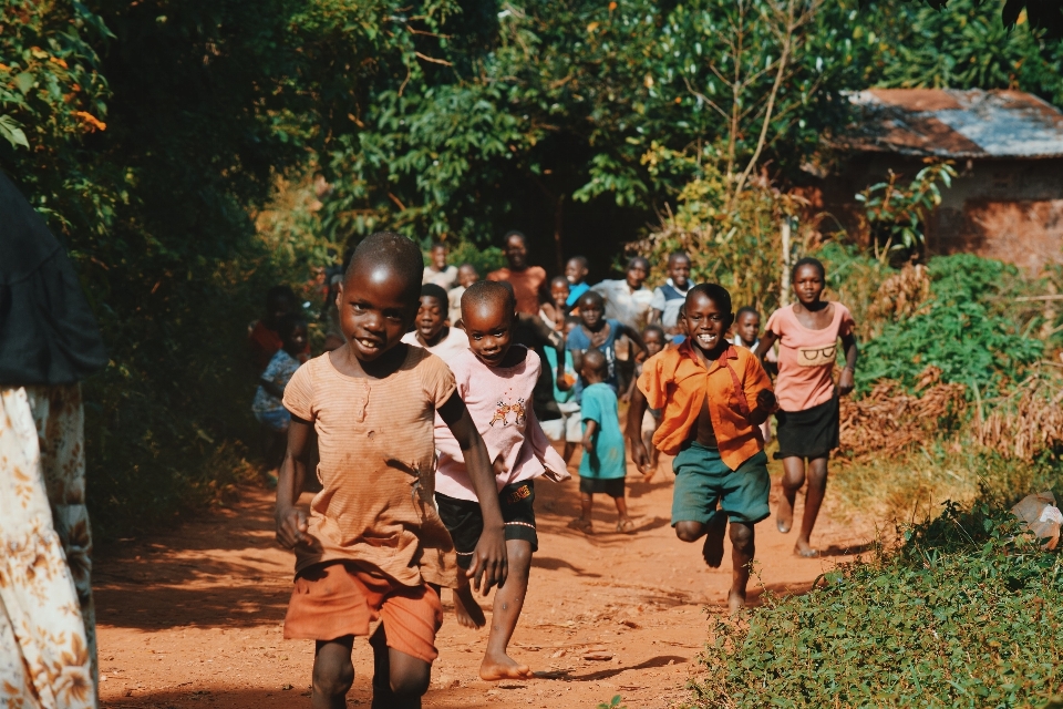 Group people running kid