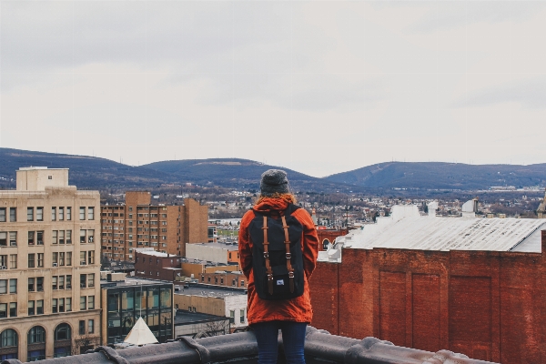 Person snow winter backpack Photo