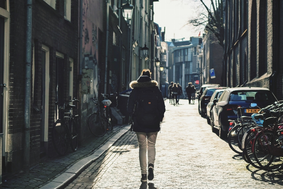 Pedestrian walking person road