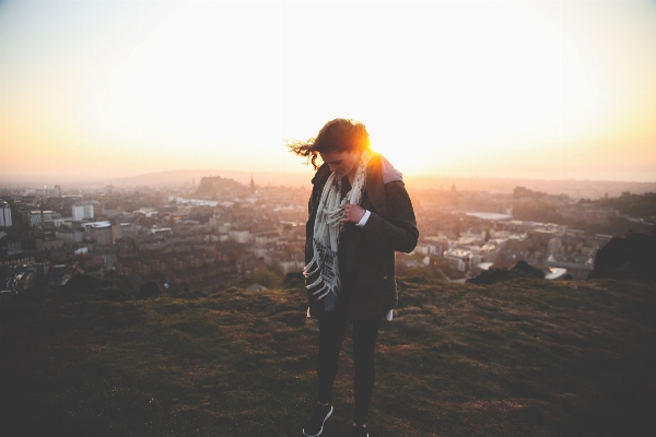 Sea person girl sunset Photo