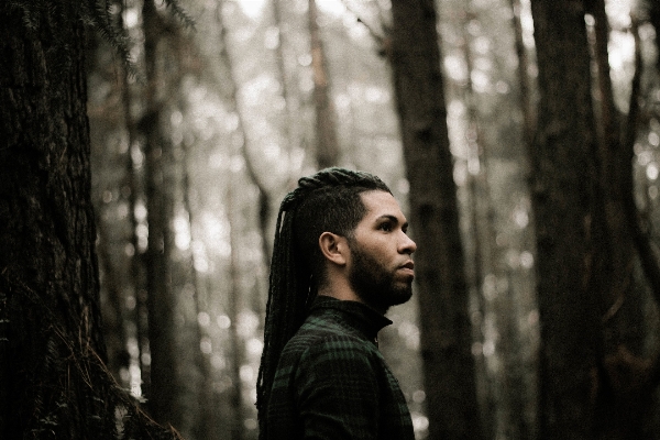 Forest person black and white hair Photo