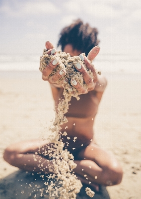 手 ビーチ 海 水 写真