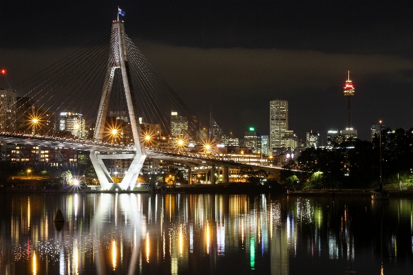 Light bridge skyline night Photo