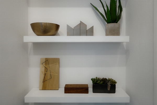 Wood floor wall shelf Photo