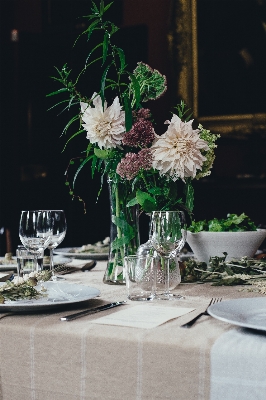 Table cutlery white flower Photo