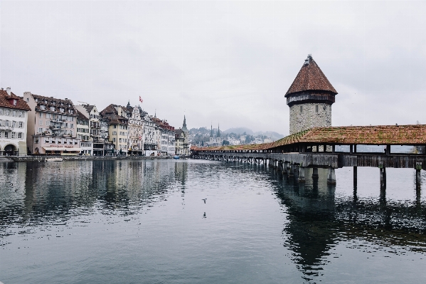 Sea water bridge town Photo