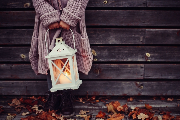 Wood lantern autumn candle Photo