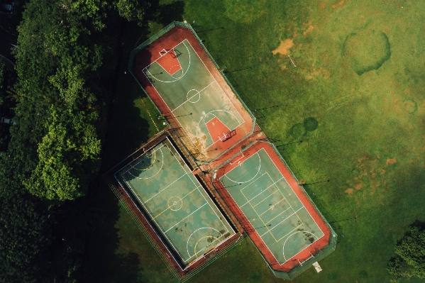 Green aerial view drone basketball court Photo