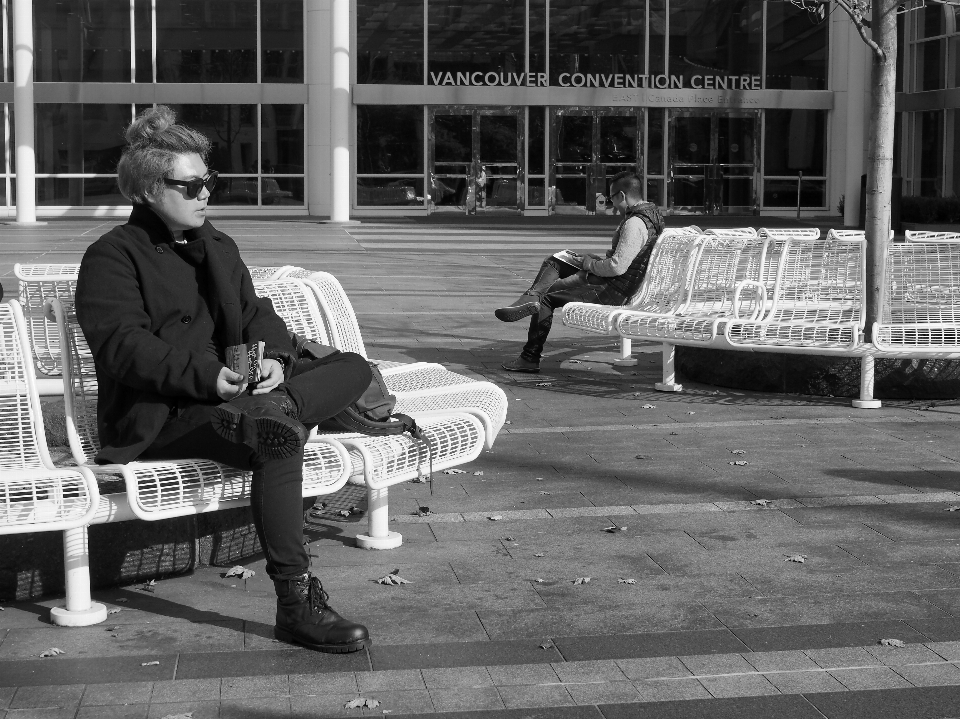 Black and white road bench