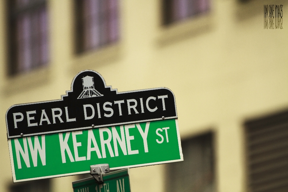 Street downtown sign green