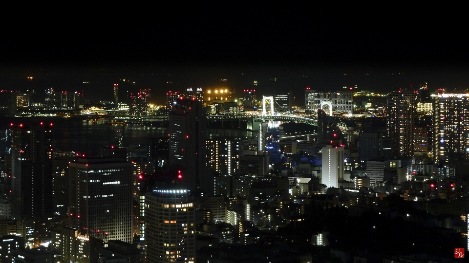 Bridge skyline night city