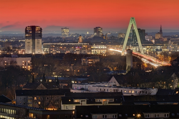 Sunset bridge skyline traffic Photo