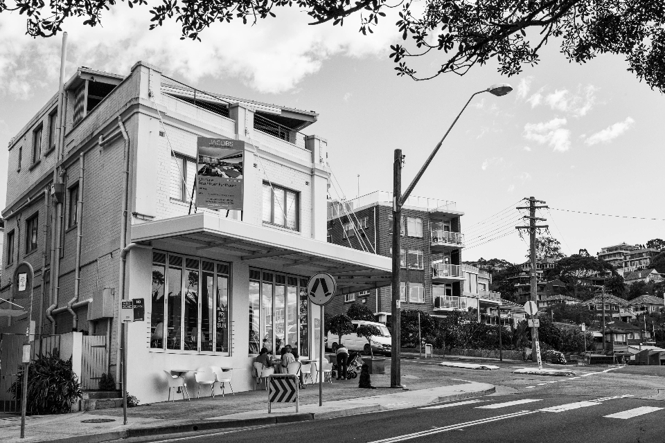 Beach black and white architecture road