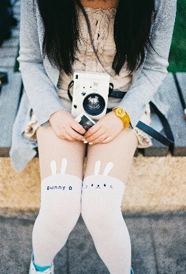 Girl white camera cute Photo