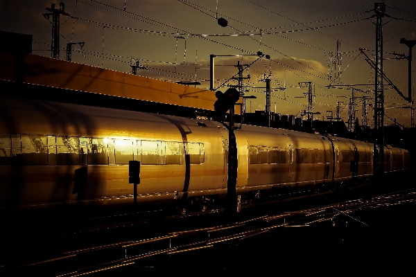 Light track railway sunset Photo