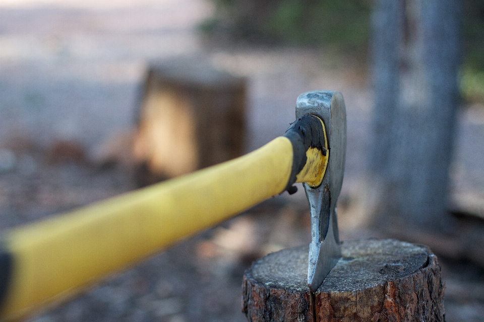 Soil yellow axe close up