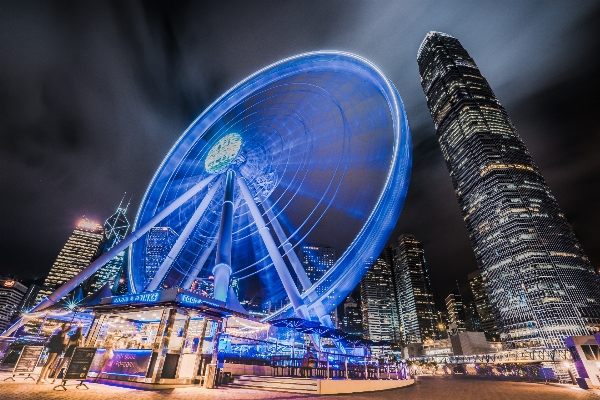 Night ferris wheel amusement park Photo