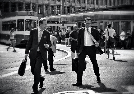 Pedestrian black and white people road Photo